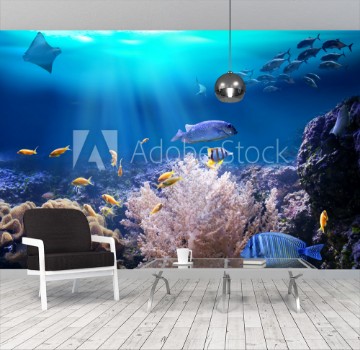 Image de Reef with marine animals 3D illustration